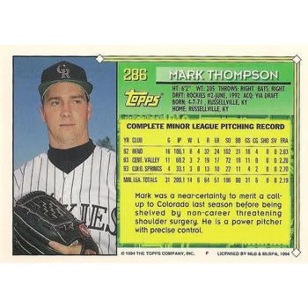 1994 Topps Mark Thompson FS # 286 Colorado Rockies